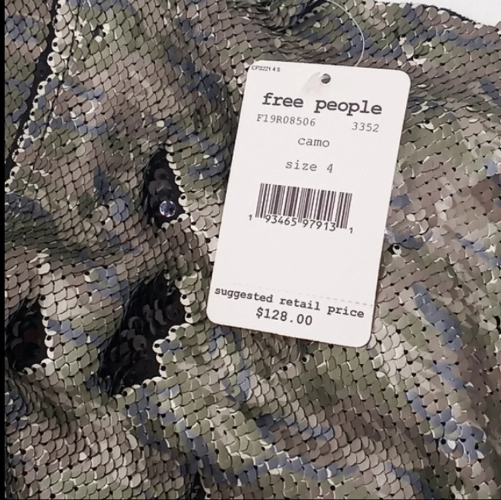 Free People Skinny Reversible Sequin Mini Skirt Camouflage Black